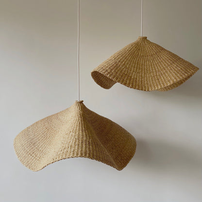 Lampshade ideas. Showing two woven pendants.