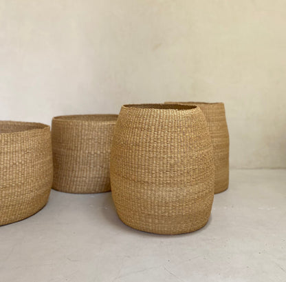 Natural hand woven baskets.