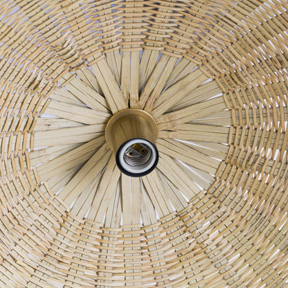 Showing the inside hand woven texture of the Carrizo pendant light.