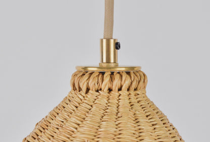 Showing the top of the hand woven Bonnet pendant light shade with its wiring.