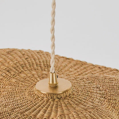 Showing the top of the hand woven Fawn pendant light shade with the wiring of the pendant fixture.