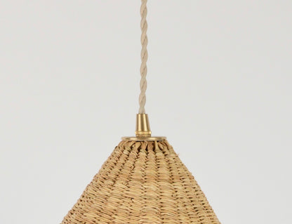 Showing the top of the hand woven Bonnet pendant light shade with its wiring.